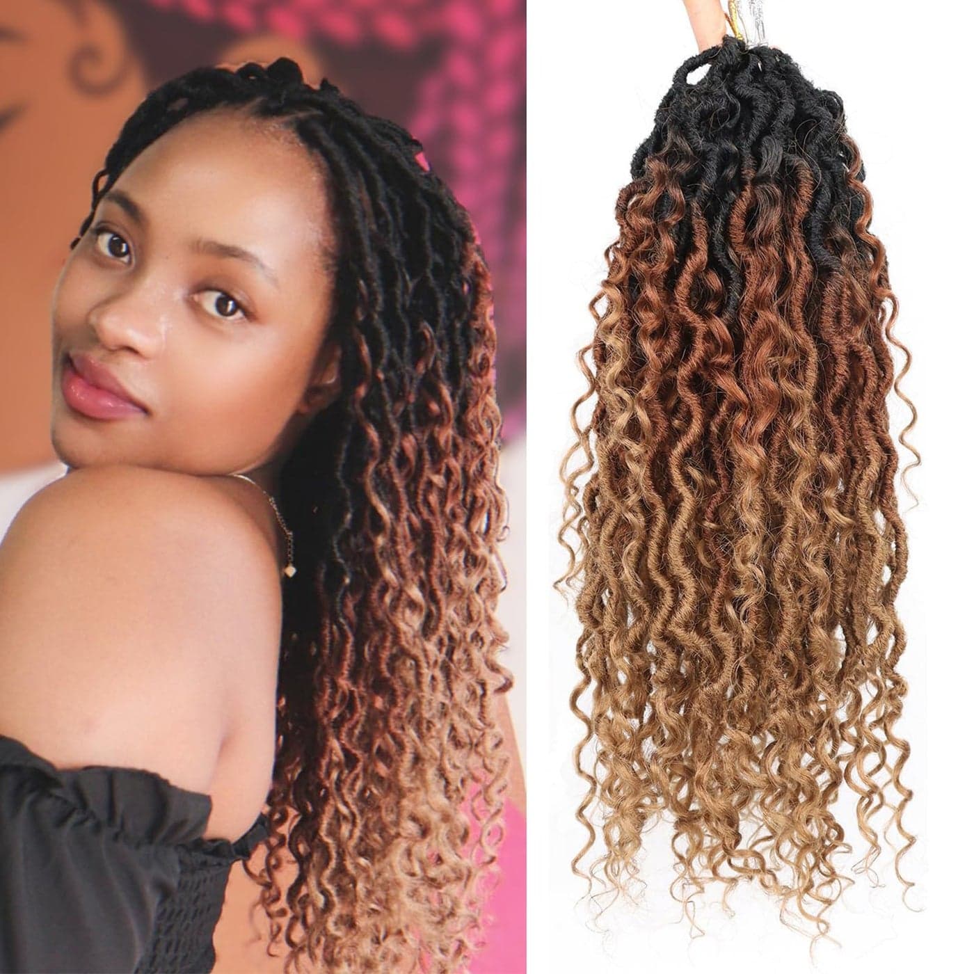 3 Tone Goddess Locs Crochet Hair for Black Women 18 Inch 7 Packs Curly Faux Locs Crochet Hair with Curly Ends River Loc Crotchet Braids 18 Inch7Packs1B3027