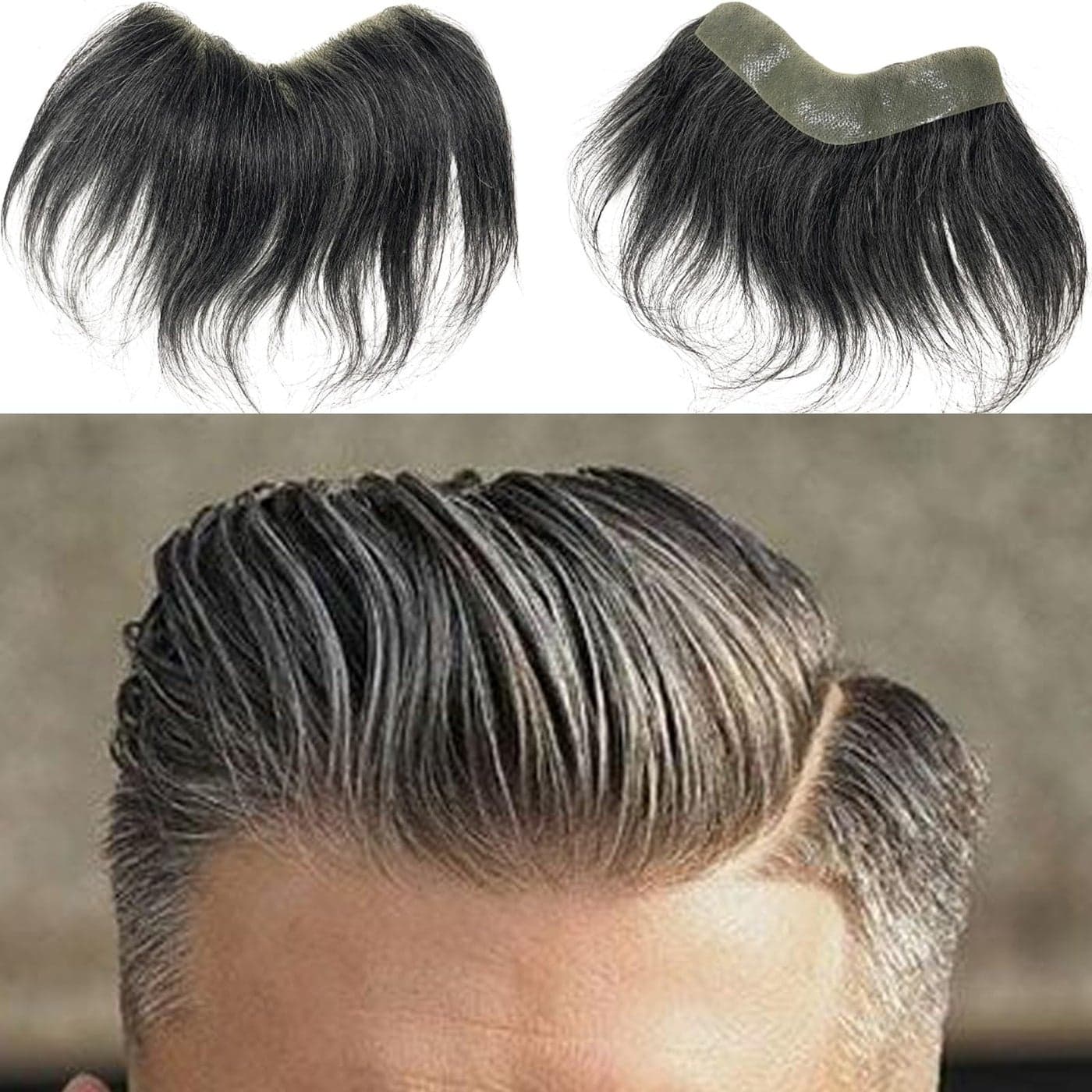Voloria Men Forehead Hairline Toupee 100 Human Hair Skin PU Man Hairpieces Frontal Hair Topper for Receding Natural Hairline Replacement Systems 80 1B Black Hair Mixed 20 Grey Hair 118x629INCH