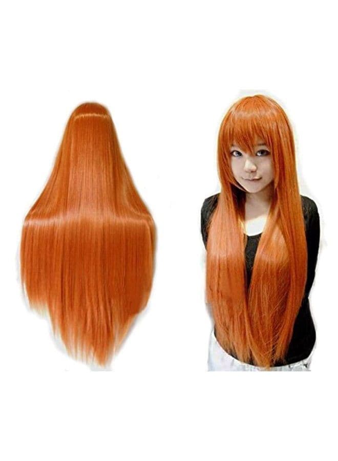 Hair Cap+32inch/80cm Orange Wig Long Straight Wigs With Bangs Cosplay Wig Synthetic Hair Wigs Peluca Naranja For Anime Cosplay Wig Ginger Wig With Bangs for Halloween Costumes Women Wigs Cospla