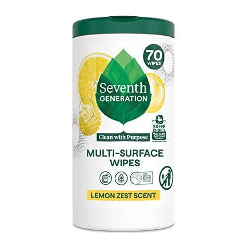 Seventh Generation Multi-Surface Cleaning Wipes, Lemon Zest Scent, Cuts Grease & Grime, 70 Wipes