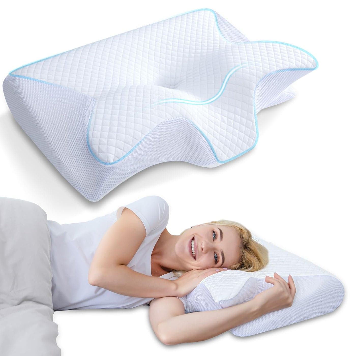 HOMCA Memory Foam Cervical Pillow 2 in 1 Ergonomic Contour Orthopedic Pillow for Neck Pain Contoured Support Pillows for Side Back Stomach Sleepers