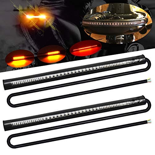 Universal Motorcycle Tail Lights 48 LEDs Amber/Red Colors Brake Stop Turn Signal Flexible LED Strips for D avidson H Arley,Motorbike,ATV,RV,SUV,CAR.(2-Pack).