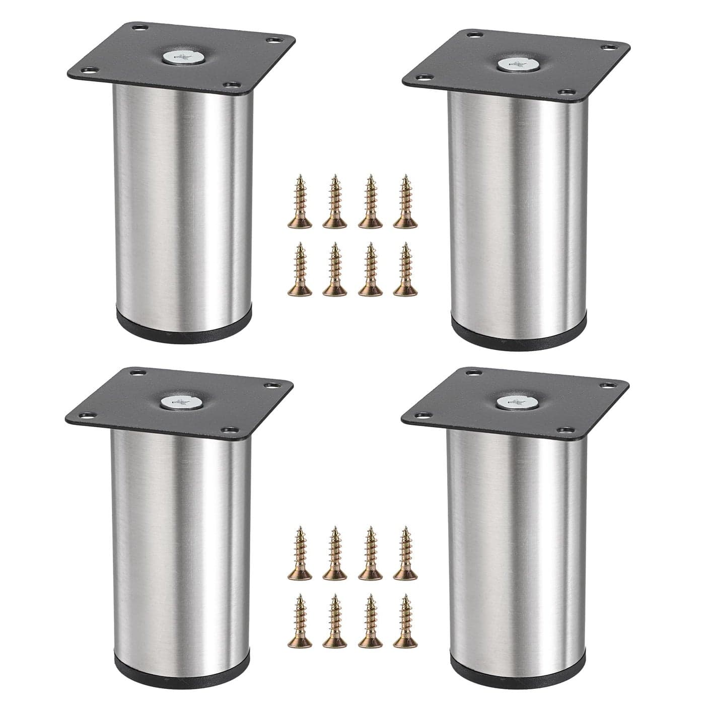 OwnMy 4PCS 4 Inch Stainless Steel Furniture Legs Feets Metal Cabinet Desk Legs Silver Round Metal Furniture Risers Coffee Table Replacement Legs Heavy Duty Sofa Legs TV Stand Legs Dresser Chair Legs