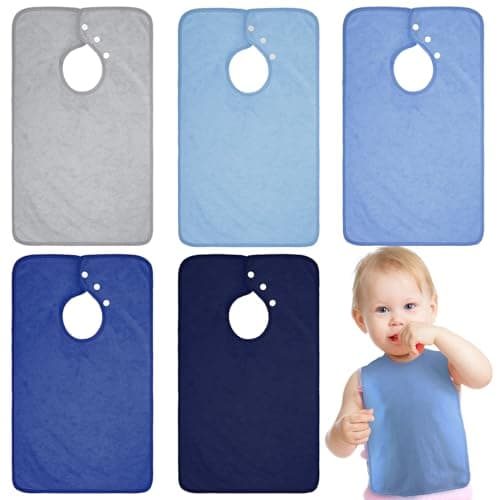 Hercicy Full Coverage Pullover Toddler Baby Bibs Terry Cloth Bibs with Snap Button for 0-4 Years Unisex Feeding Drooling(Elegant,5 Pcs)