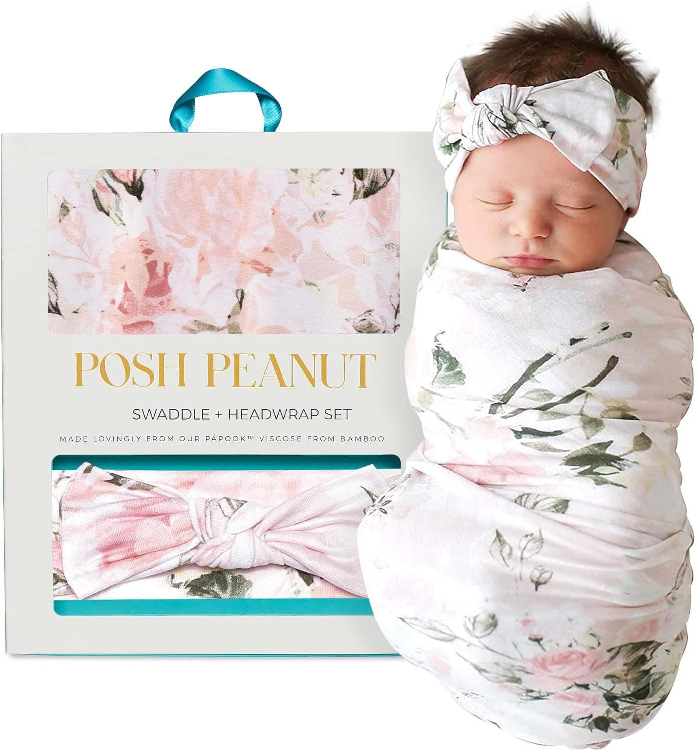 Posh Peanut Swaddle Blanket Headband Set Viscose from Bamboo Stretchy Baby Swaddle for Newborn Girls Receiving Blanket or Nursing Cover