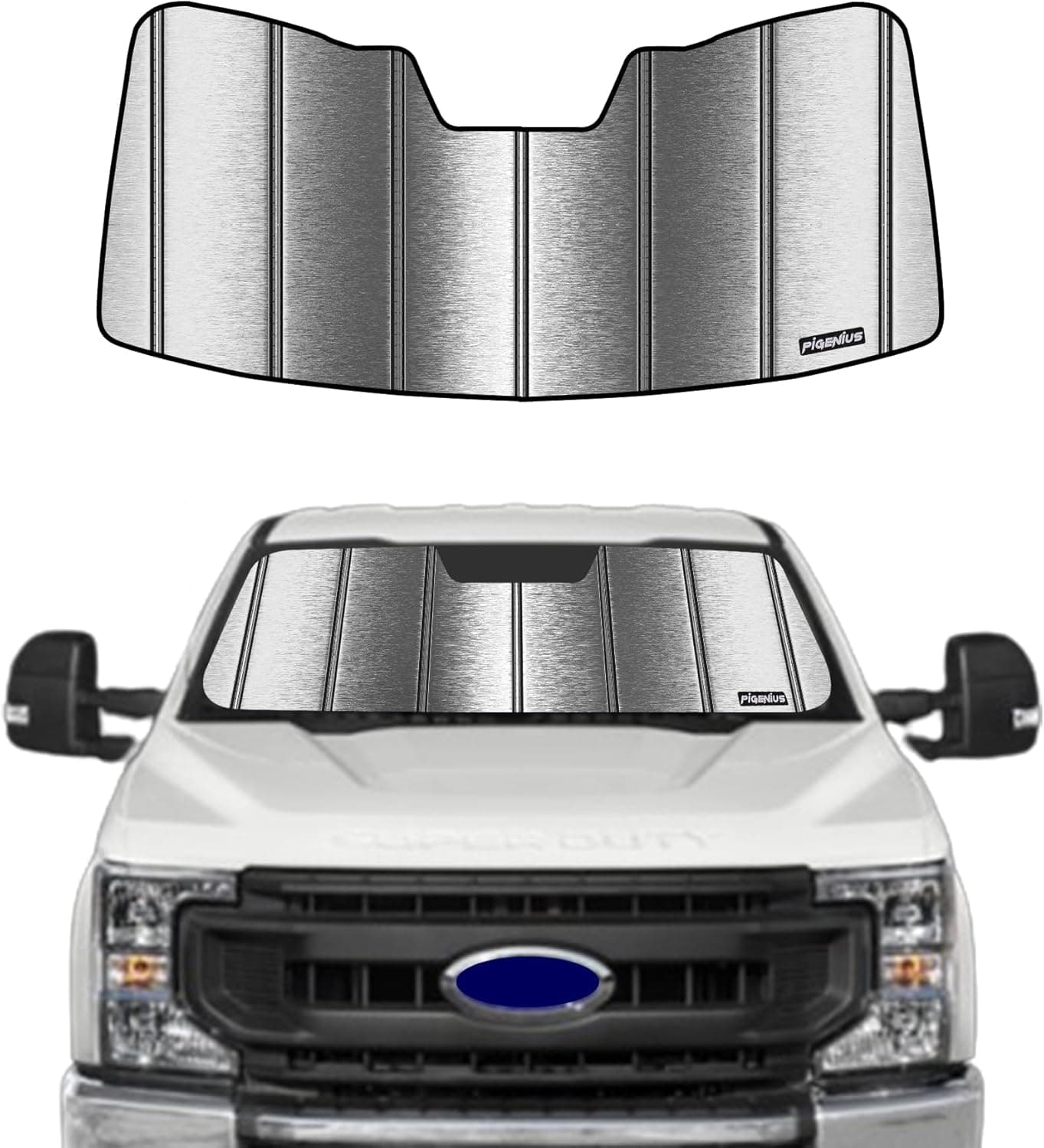 Pigenius Front Windshield Sun Shade for 2017-2022 Ford F-250/F-350 Super Duty - Metallic Silver