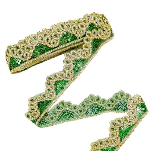 PH PandaHall 98yard Green Gold Sequin Trim Beaded Fabric Trim Embellishments Sparkly Upholstery Trim Sewing Supplies Applique Lace for Dress Clothing DIY Craft Curtain Xmas Decoration 177 Wide