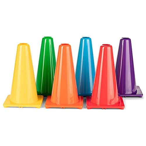 Champion Sports 9" High Visibility Flexible Vinyl Cone (Set of 6) for Athletics, Practices and Social Events, Assorted Colors