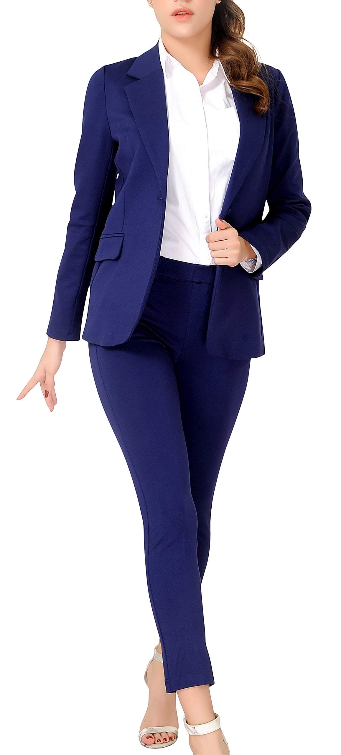 Marycrafts Womens Two Piece Suits Business Blazer Pant Suit Set for Work Professional Outfit Office Wear Formal Business Attire 18 Navy
