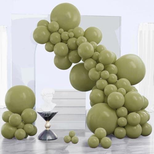 PartyWoo Sage Green Balloons 140pcs Different Sizes of 18 12 10 5 Inch Olive Boho Green Latex Balloon Arch Kit for Wedding Birthday Dinosaur Jungle Golf Football Theme Party Decorations GreenF11