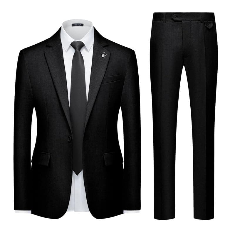 MAGE MALE Mens 2 Piece Suit Slim Fit Solid Wedding Prom Tuxedo Suit with One Button Notch Lapel Blazer and Pants Black