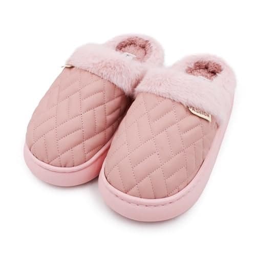VRITRAZ Women’s Warm Winter Shoes | Soft Fur Lined Slippers | Anti-Slip Cozy Indoor Outdoor Footwear | Comfortable Quilted Home Shoes for Ladies (Pink – Size 7)