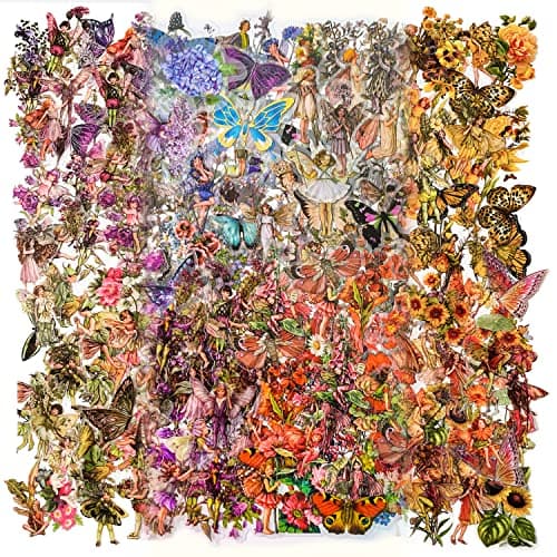 Vintage Fairy Stickers for for Journaling 180Pcs Transparent Flower Fairy Stickers for Scrapbook Junk Journal Supplies Bullet Journaling DIY Crafts Album Phone Cases Laptops Calendars Notebook NO1