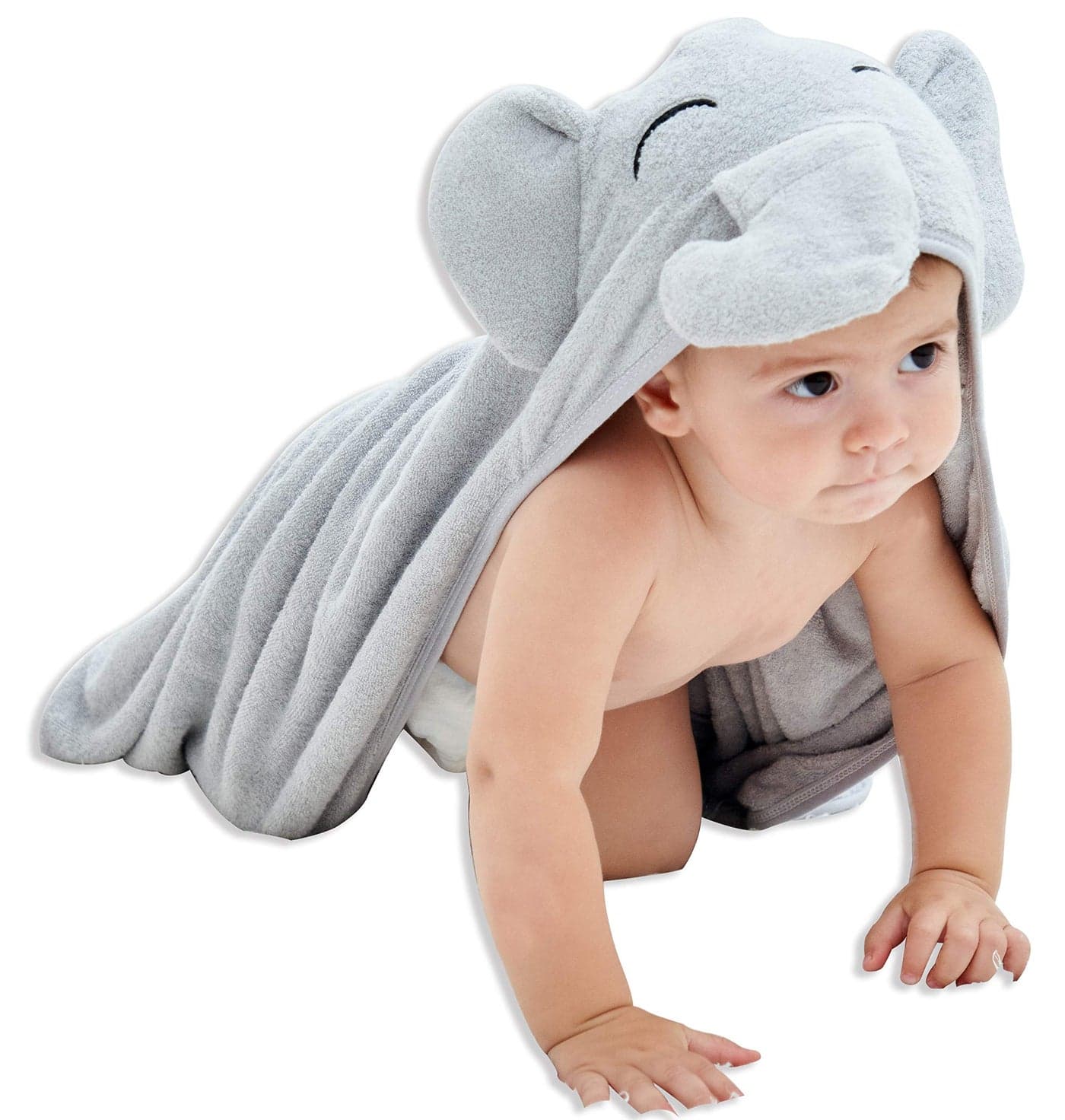HIPHOP PANDA Hooded Towel Rayon Made from Bamboo Bath Towel with Bear Ears for Newborn Babie Toddler Infant Absorbent Large Baby Towel Grey Elephant 30 x 30 Inch