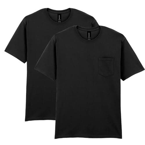 Gildan Men's DryBlend Workwear T-Shirts with Pocket, 2-Pack Shirt, Black, Large
