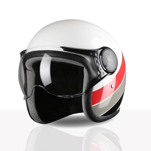 TVS Cruisetown Open Face Helmet | Half Face Helmet for Riders | ISI & DOT Certified | Premium Protection for Men & Women | Comfortable, Durable & Lightweight Design with Visor (White & Red/XL)