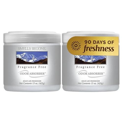 SMELLS BEGONE 15oz Gel Odor Eliminator Absorb Remove Tough Odors in Pet Areas Bathrooms Basements Garage Cars RVs Boats Eliminate Odors Quickly 2Pack Fragrance Free