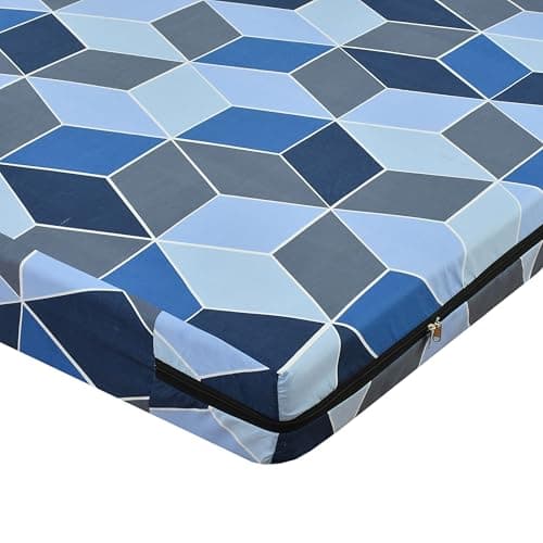 ASIAN Handloom Cotton 3x6 feet 300TC Mattress Cover Protector with Zip/Chain Single Bed (1 pc Single 72x36x6 Printed, Printed) Color - MultiBlue