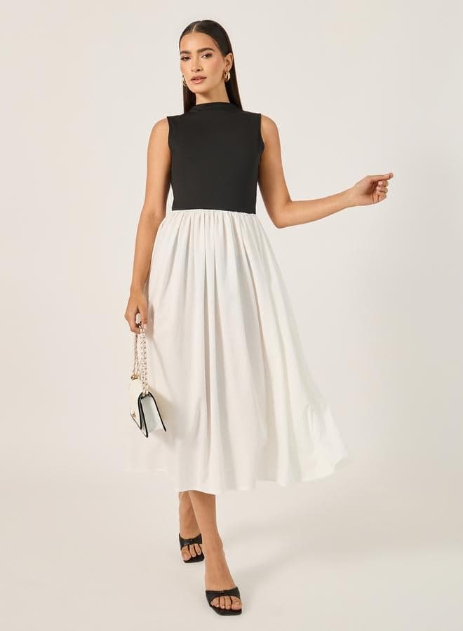 Color Block Sleeveless A-Line Midi Dress