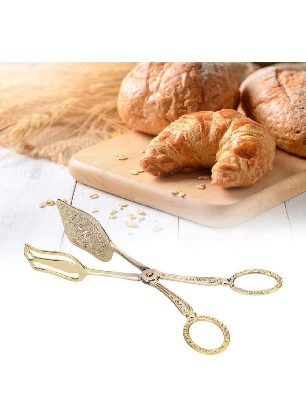 Gold Salad Tongs for Kitchen Serving and Cooking, Stainless Steel Food Scissor Tongs, Catering Utensil for Bread Cake Bake Steak Barbecue