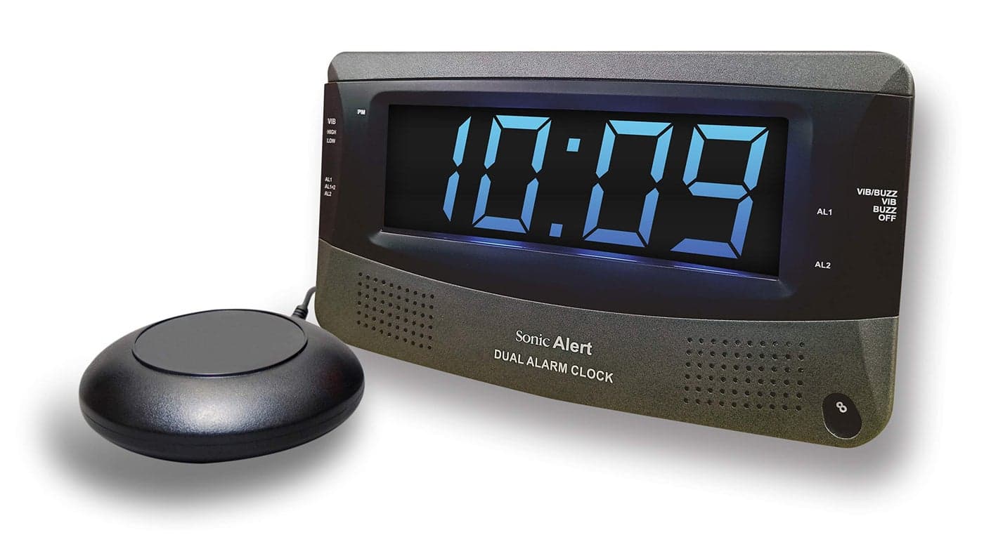 Sonic Alert Dual Extra Loud Alarm Clock with Bed Shaker Sonic Boom Vibrating Alarm Clock for Heavy Sleepers Battery Backup Wake with a Shake