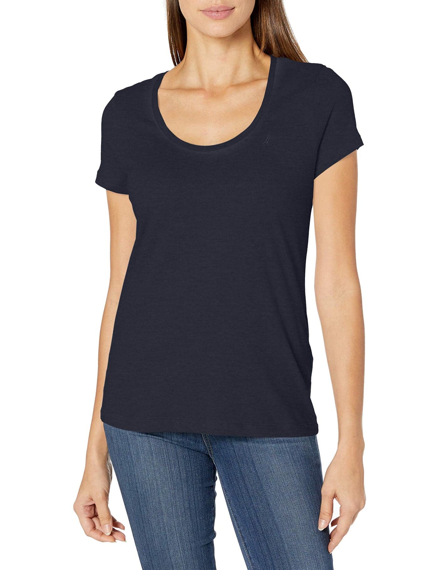 Nautica womens Easy Comfort Scoop Neck Supersoft 100% Cotton Solid T-shirt T Shirt, Navy, Medium US