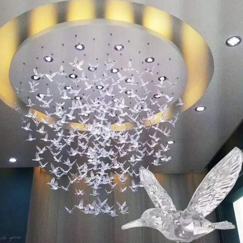 NUPTIO Crystal Ceiling Hanging Ornaments 100 Pcs Acrylic Flying Birds for Wedding Party Window Garden Bedroom Outdoor Birthday Christmas Tree Decorations with Transparent Line