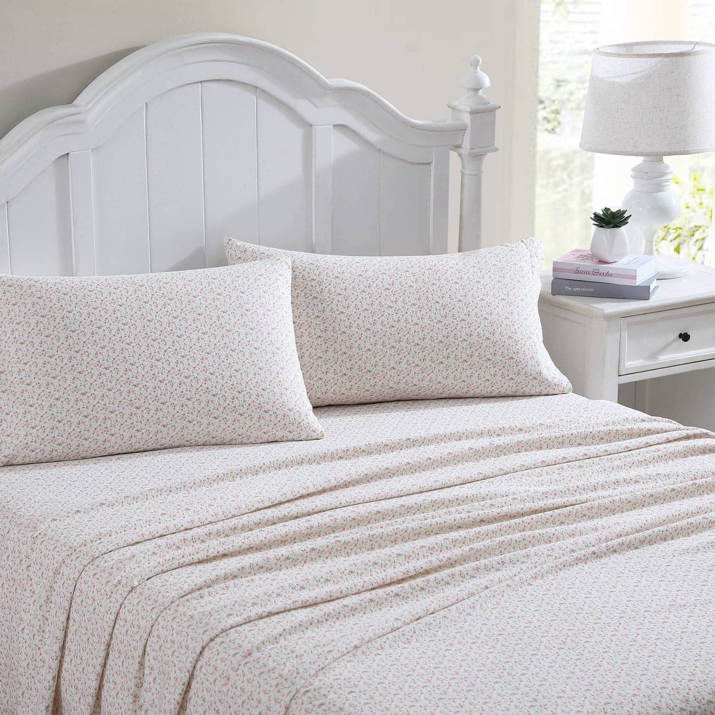 Laura Ashley Queen Sheet Set Cotton Flannel Bedding Brushed for Extra Softness Comfort Evie Pink Queen