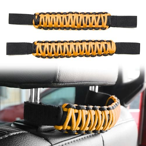 sukemichi Headrest Grab Handles for Jeep Wrangler Toyota Tacoma Trucks SUV Ford Bronco Accessories Paracord Headrest Grab Handles Rear Seat Passenger Grip Handle Cyber Orange 1 Pair