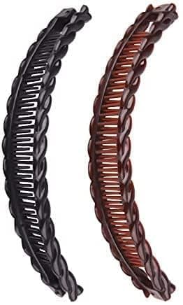2 Pack One Black And One Brown Large Banana Clips Fish Clips Long Hair Comb Grip and Barrettes