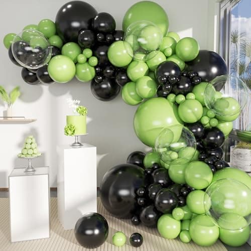 MOXMAY Green and Black Balloon Arch Kit 151Pcs Lime Green Black Bobo Balloons Garland 18 12 10 5 inch for Birthday Graduation Baby Shower Wedding Anniversary Holiday Party Decoration