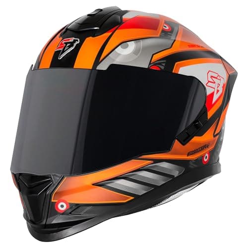 Steelbird SBH-57 Fighter F8 ISI and DOT Certified Full Face Graphic Helmet for Men and Women with Inner Silver Sun Shield (Medium 580 MM, Glossy Black Orange)