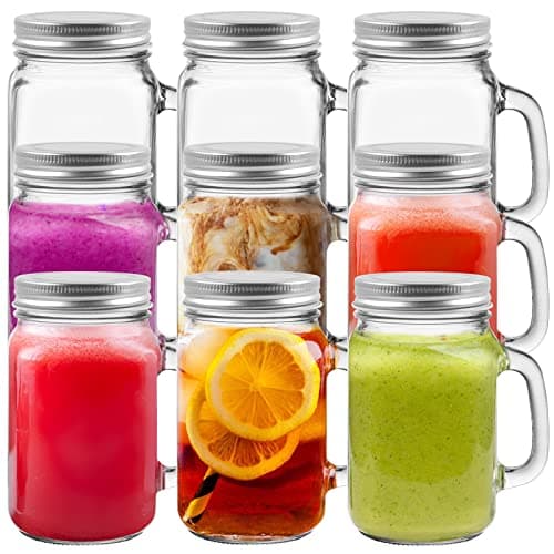 Keketin 16 oz Glass Mason Jars with Lids9 Pack Reusable Drinking Mason Jars with Handle480ml Glass Overnight Oats JarBeer Mugs for SmoothiesPreserveCocktailsParty Favors