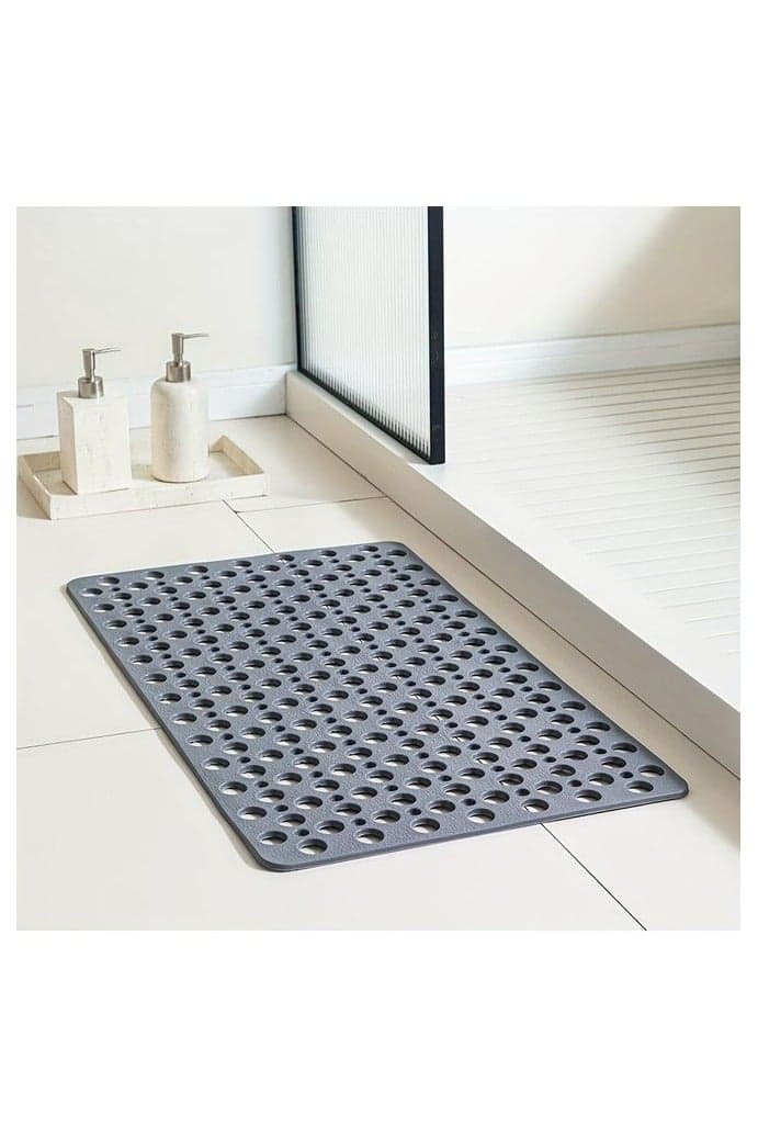 Non-Slip Bathroom Mat with Suction Cups, Quick-Dry Shower Pad with Circular Hole Design, Massage Rings, Ideal for Home and Hotel Bathrooms, Bathtubs, Gray, Hotel Bathroom Essentials|Massage Bath Mat|Durable Shower Pad, Bath Mats for Bathroom