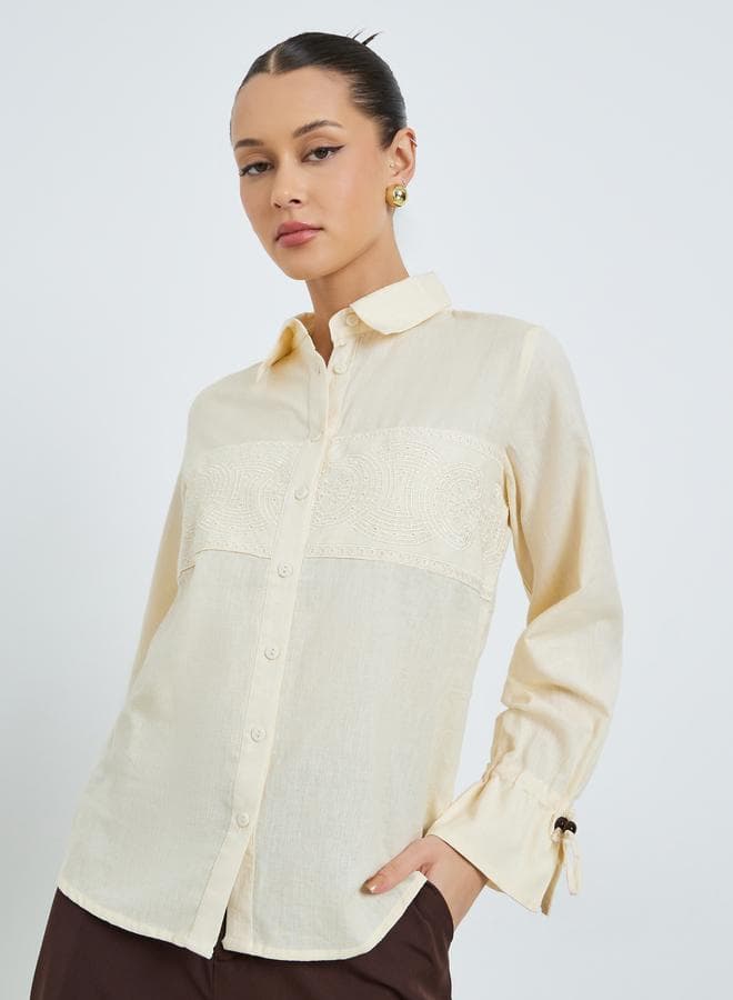 Off White Embroidered Cotton Shirt