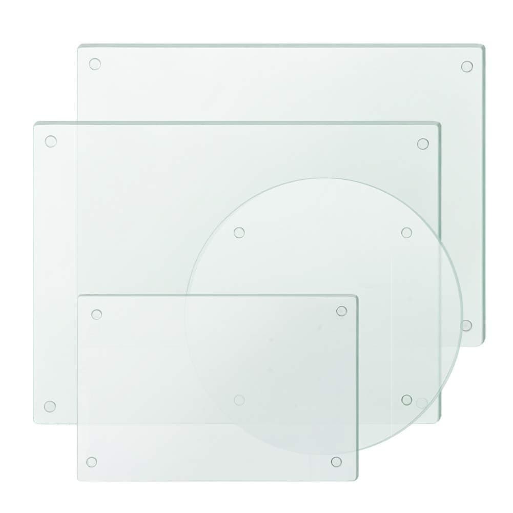 Murrey Home Glass Cutting Board Set for Kitchen Counter Tempered Glass Chopping Boards Dishwasher Safe Small Round Clear Countertop Tray Set of 4