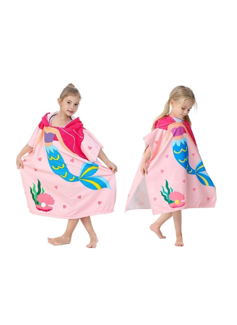 Hooded Microfiber Bath Towel for Toddlers Ages 1-8, Super Soft Robe Poncho for Swimming, Beach, and Pool Fun, Ideal for Girls, 1 Piece