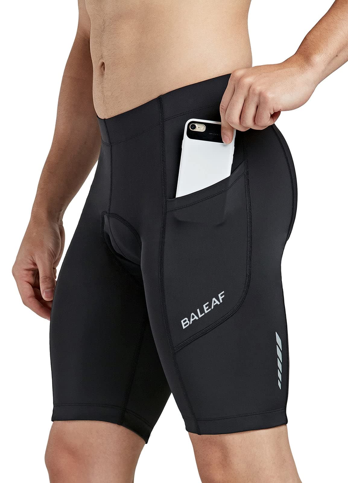 baleaf Men's Bike Shorts 3D Padded Cycling Road Biking Bicycle Riding Clothes Pockets UPF 50+ MTB Accessories Tights Black M