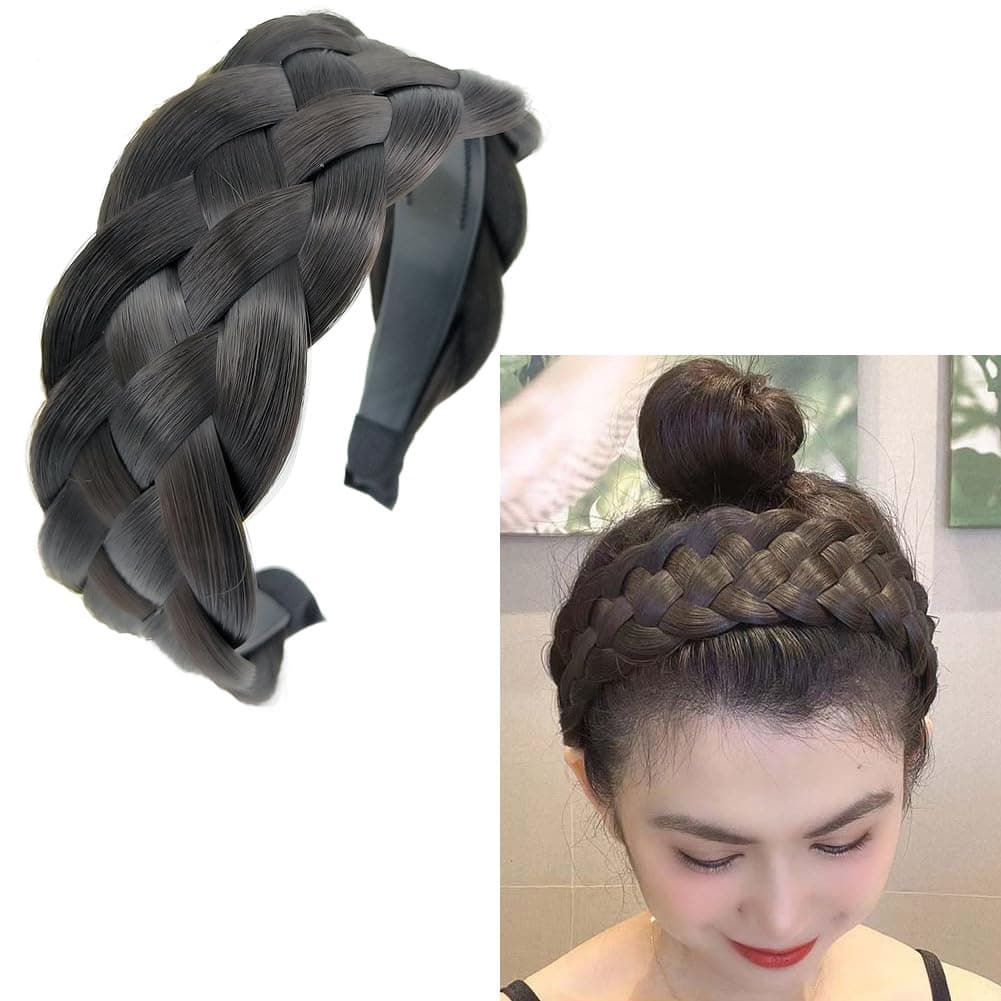 RFTWXHPN 5 Strands Synthetic Hair Braided Headband for Women Wig Braid Headbands Classic Wide Head Band Chunky Christmas Party Headbands for Women Girls Braids Hair Band Accessories