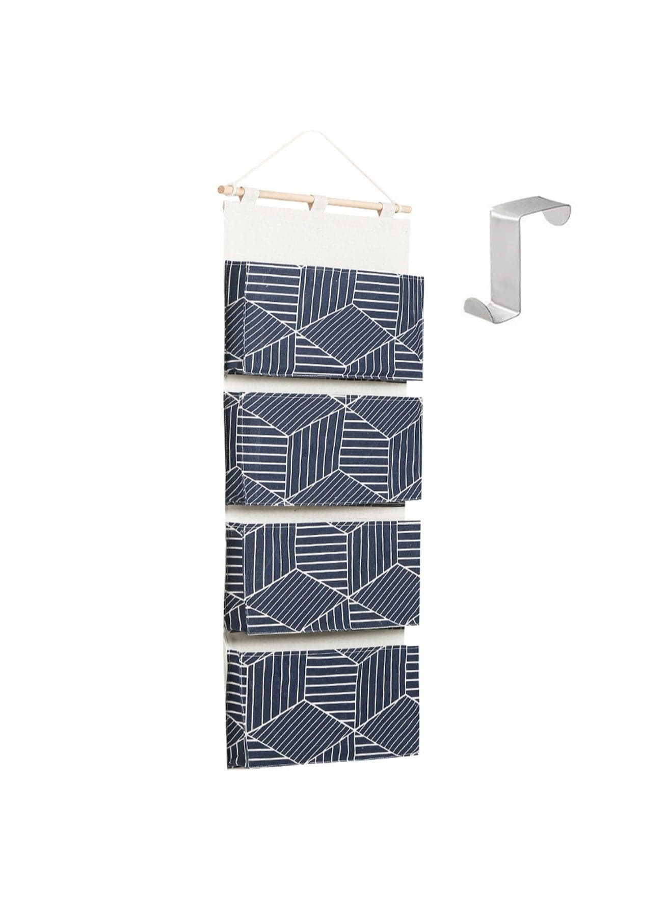 Over Door Hanging Storage Bags Wall Mounted Wardrobe Organizer, 4 Large Pockets Linen Cotton Multifunctional Living Room Bedroom Bathroom Files Magazines Waterproof Free Hooks (Blue)