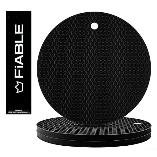 FiABLE Premium Virgin Silicone Trivet Mats - Thick and High Heat Resistant mats for Hot Pans | Pot Holder mats | Extra Thick Silicone Coasters for Dining and Kitchen - Set of 3 Black