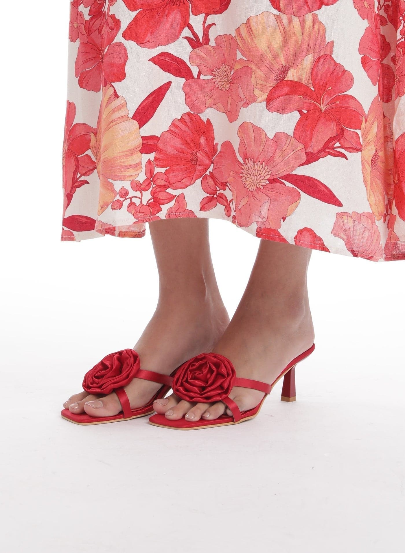 MUSE Satin Red Heels for Women 3 Inch Slim Heel for Casual & Party