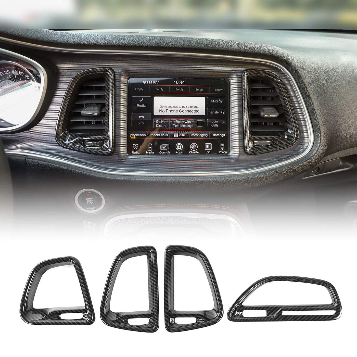 Voodonala for Challenger Center Console Air Condition Outlet Vent Trim Accessories for Dodge Challenger 2015 up Carbon Fiber Grain 4ps