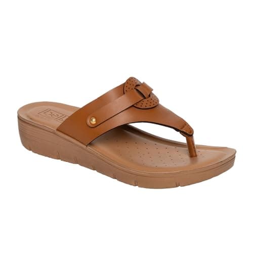 Bella by Labella Women's Fashion Platform Slip-On Sandal – Comfortable, Lightweight, Slip-Resistant, Breathable – Ideal for Casual and Office Wear 24000105Tan UK 3