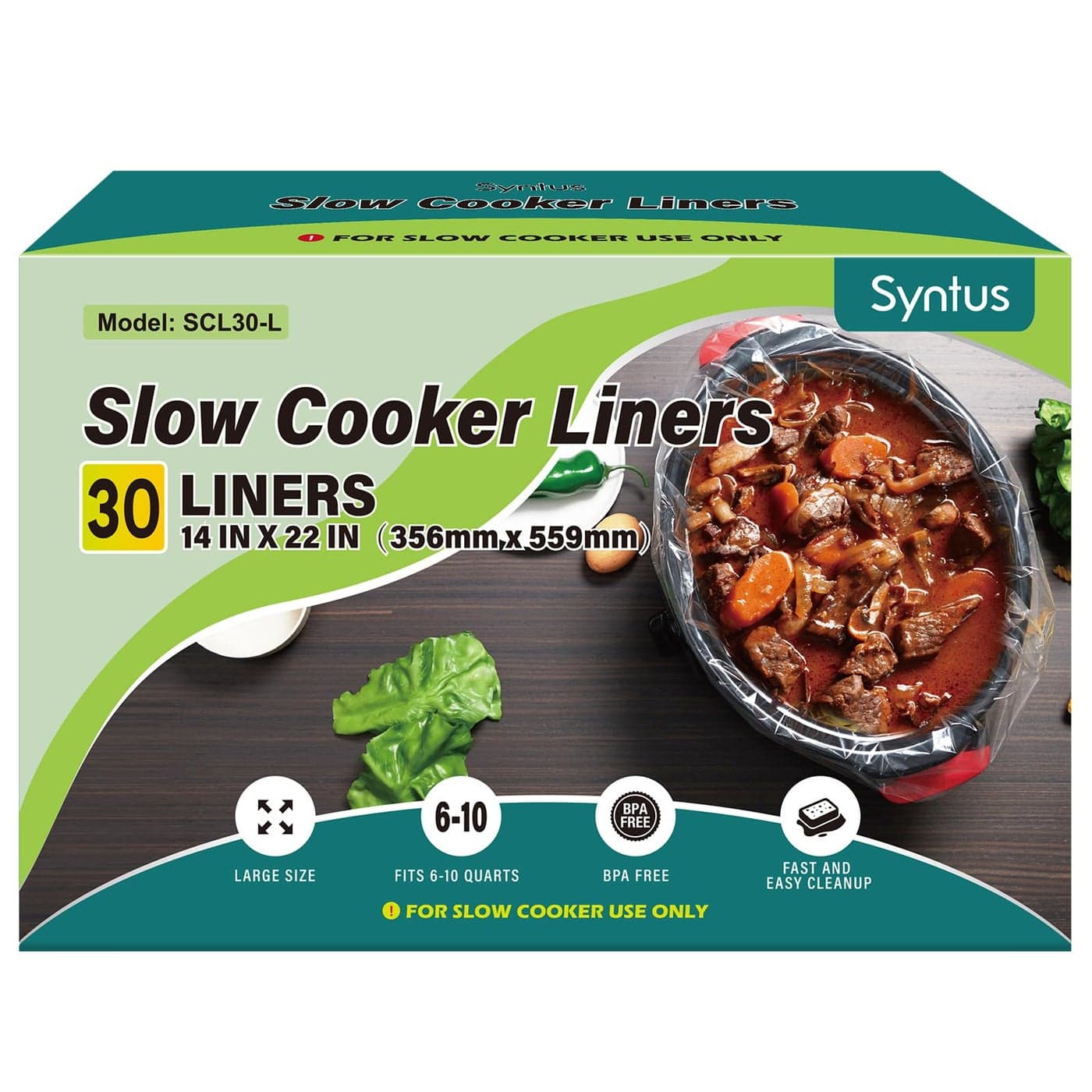 Syntus Slow Cooker Liners 30 Count Cooking Bags Extra Large Size Disposable Pot Liners Plastic Bags Fit 6QT to 10QT for Slow Cooker Cooking Trays 14x 22 30 Liners