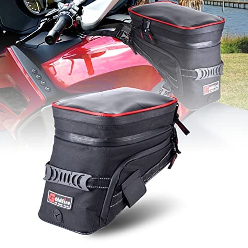 Goldfire Motorcycle Tank Bag Expandable ADV Gas Oil Fuel Tank Saddle Bag with Strong Strap Mount Water Resistant Motorcycle Storage Bag(Red Piping)