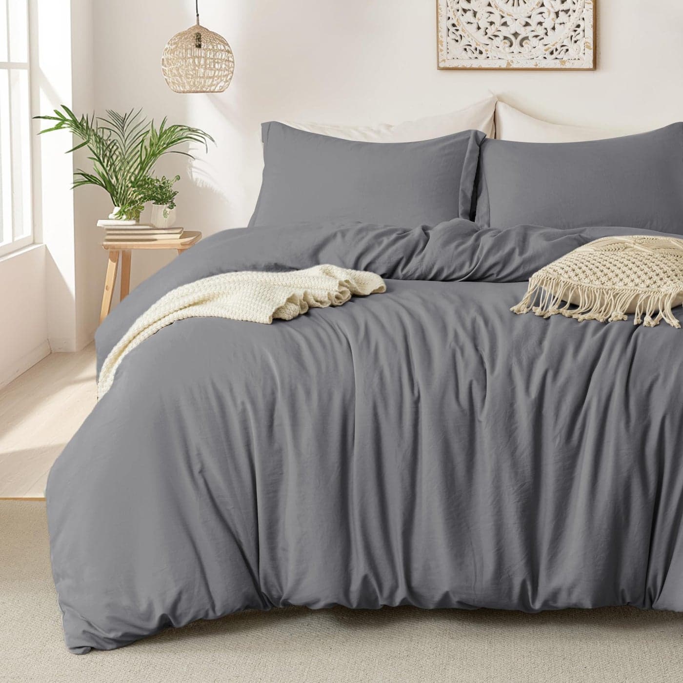 MILDLY Super Soft Duvet Cover 100 Washed Microfiber Dark Grey Comforter Cover Set 3 Pieces with Zipper Closure Corner Ties No Comforter