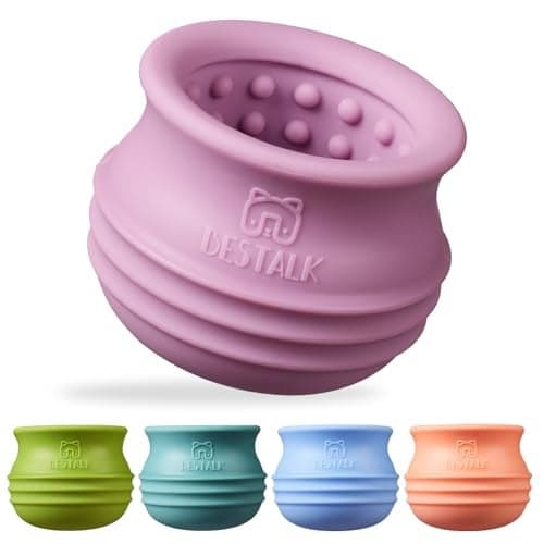 Bestalk Dog Enrichment Treat Toy, Long-Lasting Wobbly Interactive Freeze Lick Toys for Dogs, Stuffable Puzzle Feeder Toy for Boredom, Silicone Treat Dispensing Chew Toy (Pastel Purple,L)