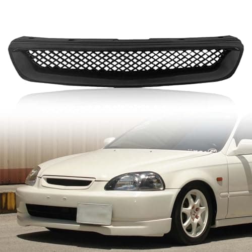 Kspeed Front Bumper Grille Fit 1996 1997 1998 for Civic CX/DX/EX/LX/HX,ABS Plastic Type-R Black Mesh Front Upper Grill Guard Replacement Part