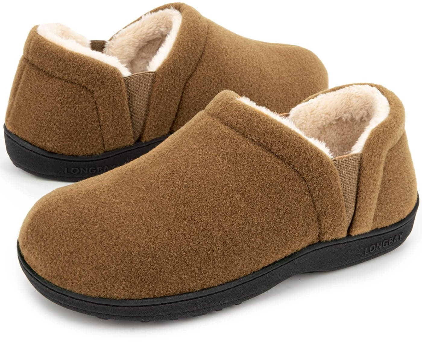 LongBay Men's Slippers Warm Bedroom Memory Foam House Shoes Slip-On for Indoor Outdoor Winter (Camel, 9-10)